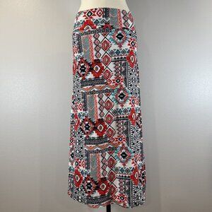 Rue 21 Womens Size XL Multicolor Aztec Print Maxi Skirt Stretch Wide Waistband